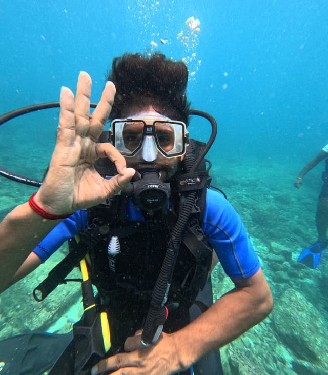 Snorkeler near corals